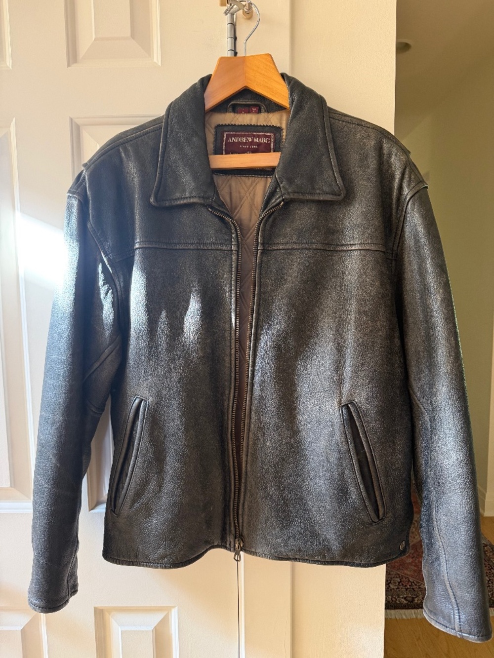 Vintage Andrew Marc Men's Vintage Distressed Leather Jacket Large